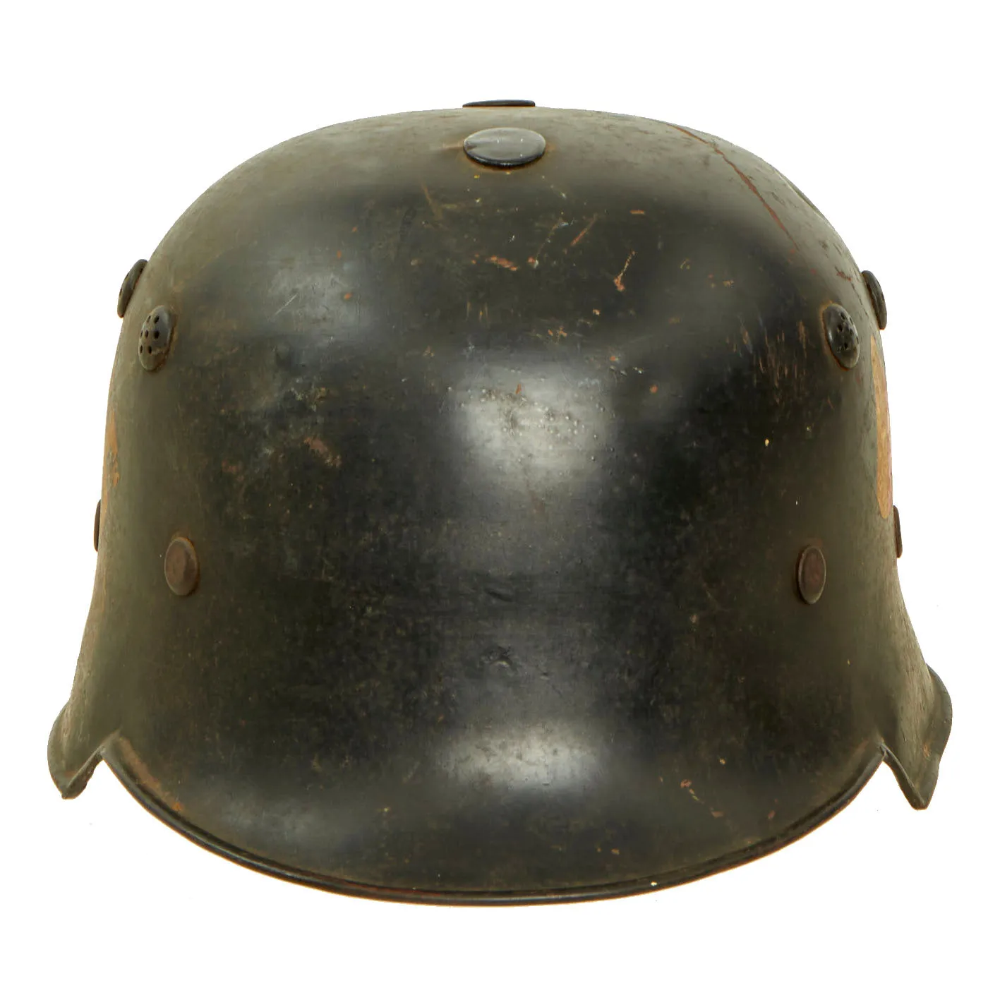 Original German Pre-WWII M34 Square Dip Early First Pattern Fire Protection Police Helmet with Double Decals