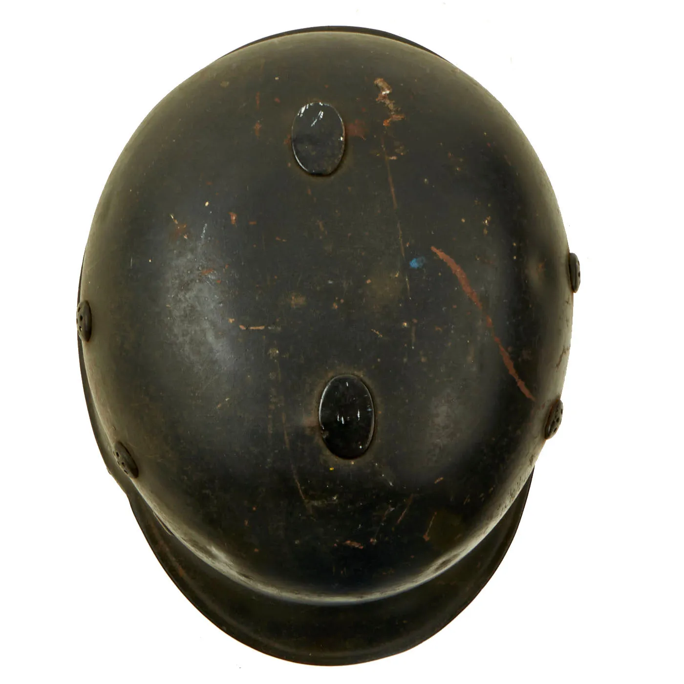 Original German Pre-WWII M34 Square Dip Early First Pattern Fire Protection Police Helmet with Double Decals