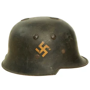 Original German Pre-WWII M34 Square Dip Early First Pattern Fire Protection Police Helmet with Double Decals