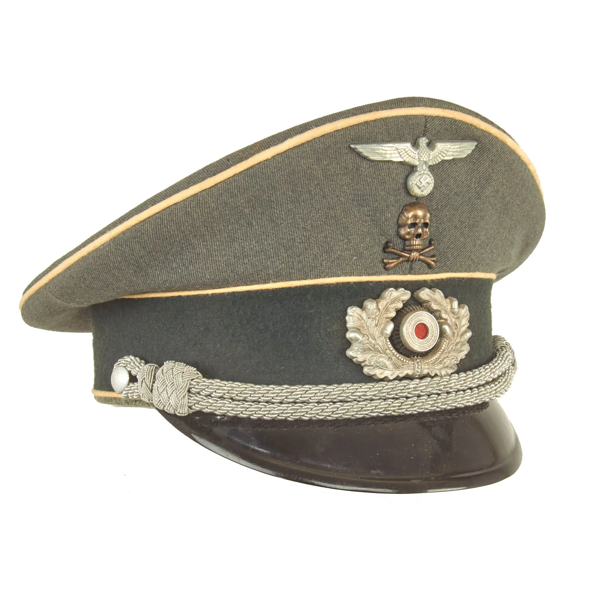 Original German WWII 17th Infantry Regiment Officers Schirmmütze Visor Cap by Peküro with Braunschweig Skull Traditions Badge