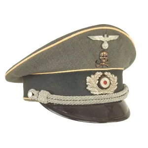 Original German WWII 17th Infantry Regiment Officers Schirmmütze Visor Cap by Peküro with Braunschweig Skull Traditions Badge
