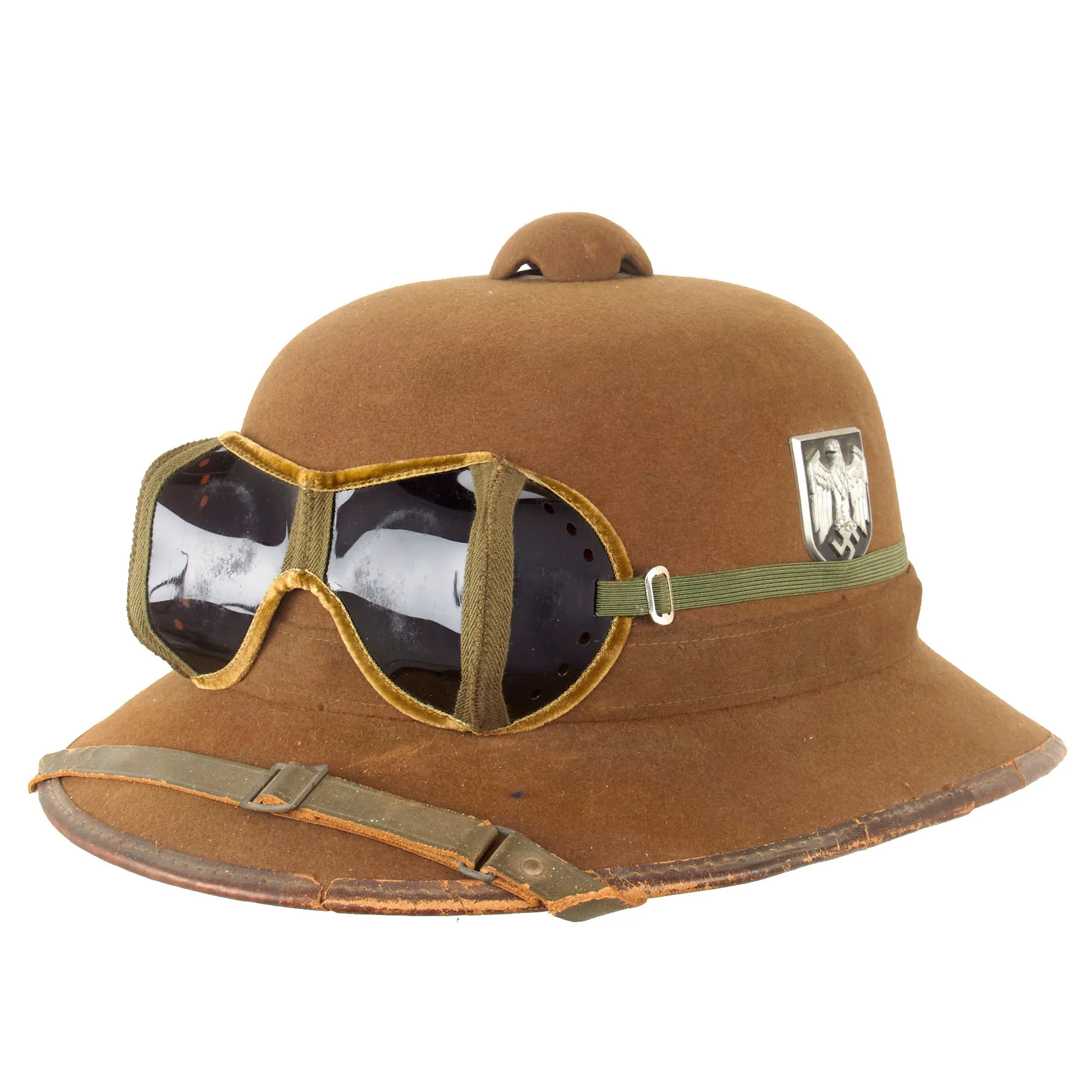 Original German WWII 1941 Dated 2nd Model Afrikakorps DAK Sun Helmet by JHS with Eye Shields - Size 59cm