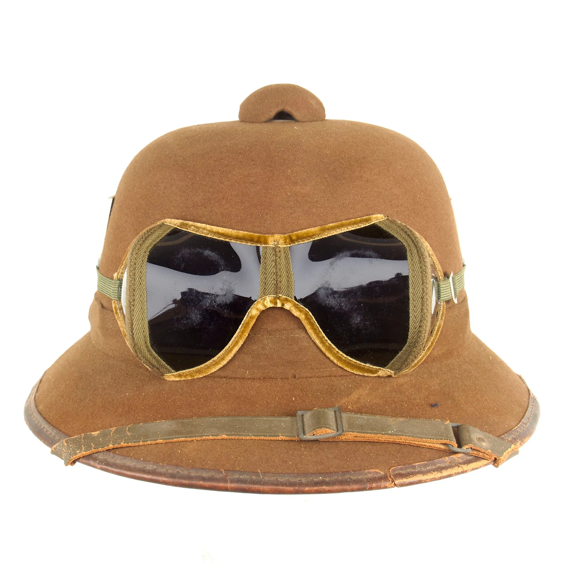 Original German WWII 1941 Dated 2nd Model Afrikakorps DAK Sun Helmet by JHS with Eye Shields - Size 59cm