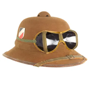 Original German WWII 1941 Dated 2nd Model Afrikakorps DAK Sun Helmet by JHS with Eye Shields - Size 59cm