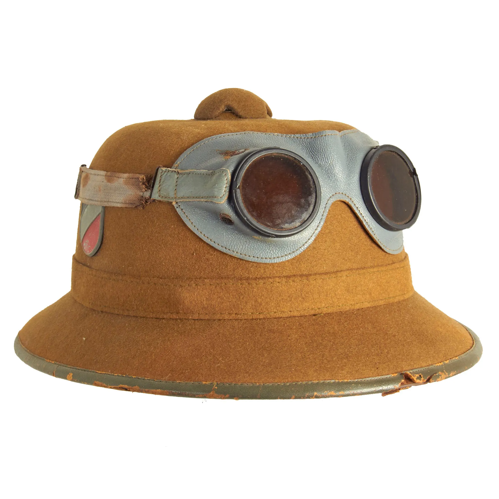 Original German WWII 1942 dated 2nd Model Afrikakorps DAK Sun Helmet by APN with Badges & Ultrasin Goggles - size 55