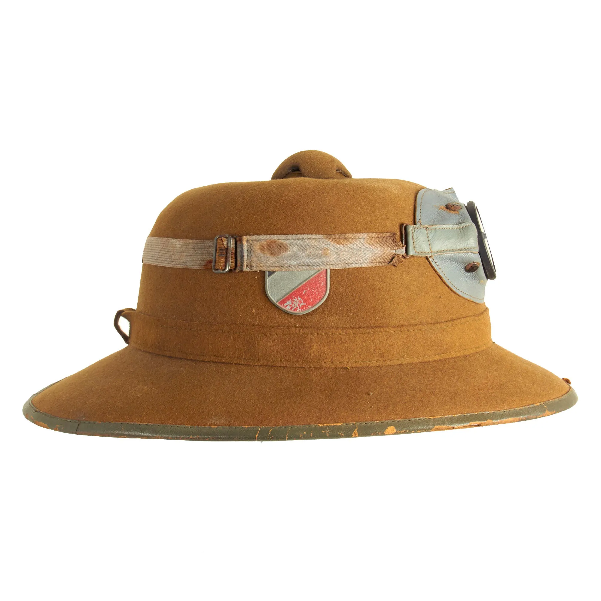 Original German WWII 1942 dated 2nd Model Afrikakorps DAK Sun Helmet by APN with Badges & Ultrasin Goggles - size 55