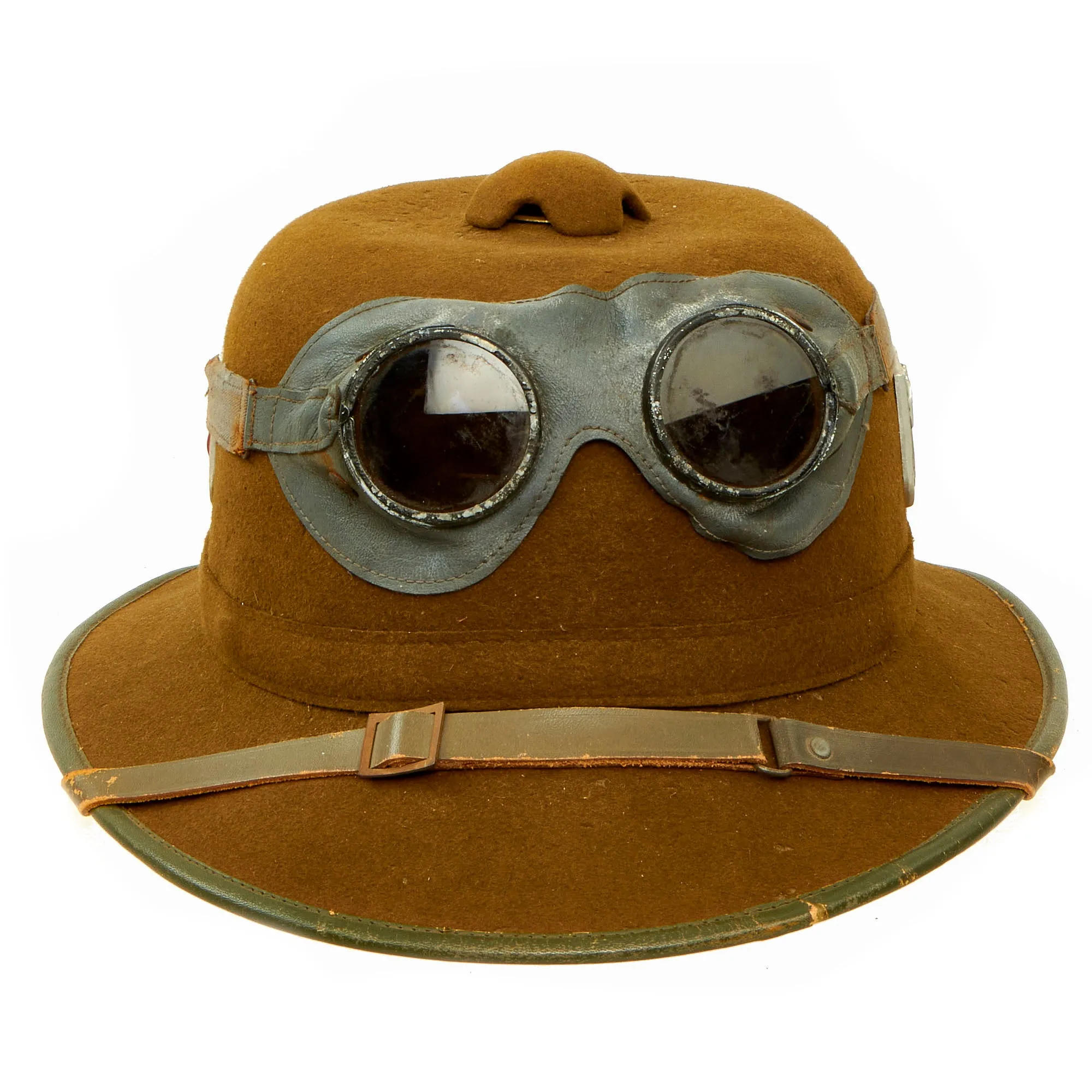 Original German WWII 1942 dated 2nd Model Afrikakorps DAK Sun Helmet by APN with Badges & Ultrasin Goggles - size 59