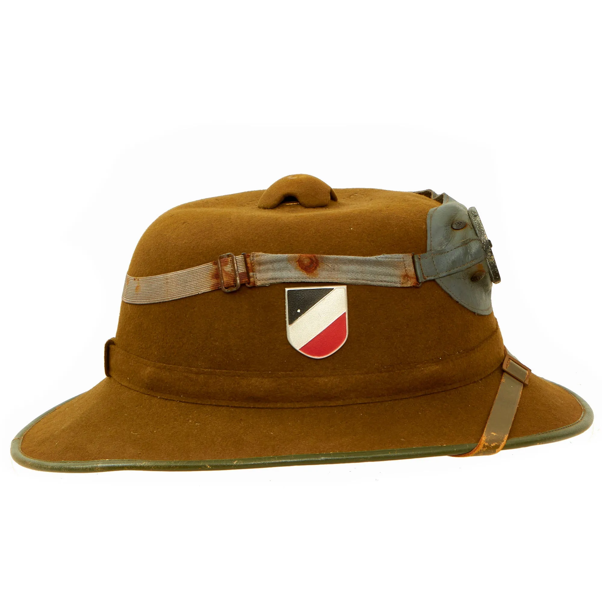 Original German WWII 1942 dated 2nd Model Afrikakorps DAK Sun Helmet by APN with Badges & Ultrasin Goggles - size 59