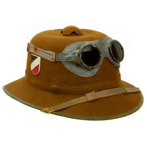 Original German WWII 1942 dated 2nd Model Afrikakorps DAK Sun Helmet by APN with Badges & Ultrasin Goggles - size 59