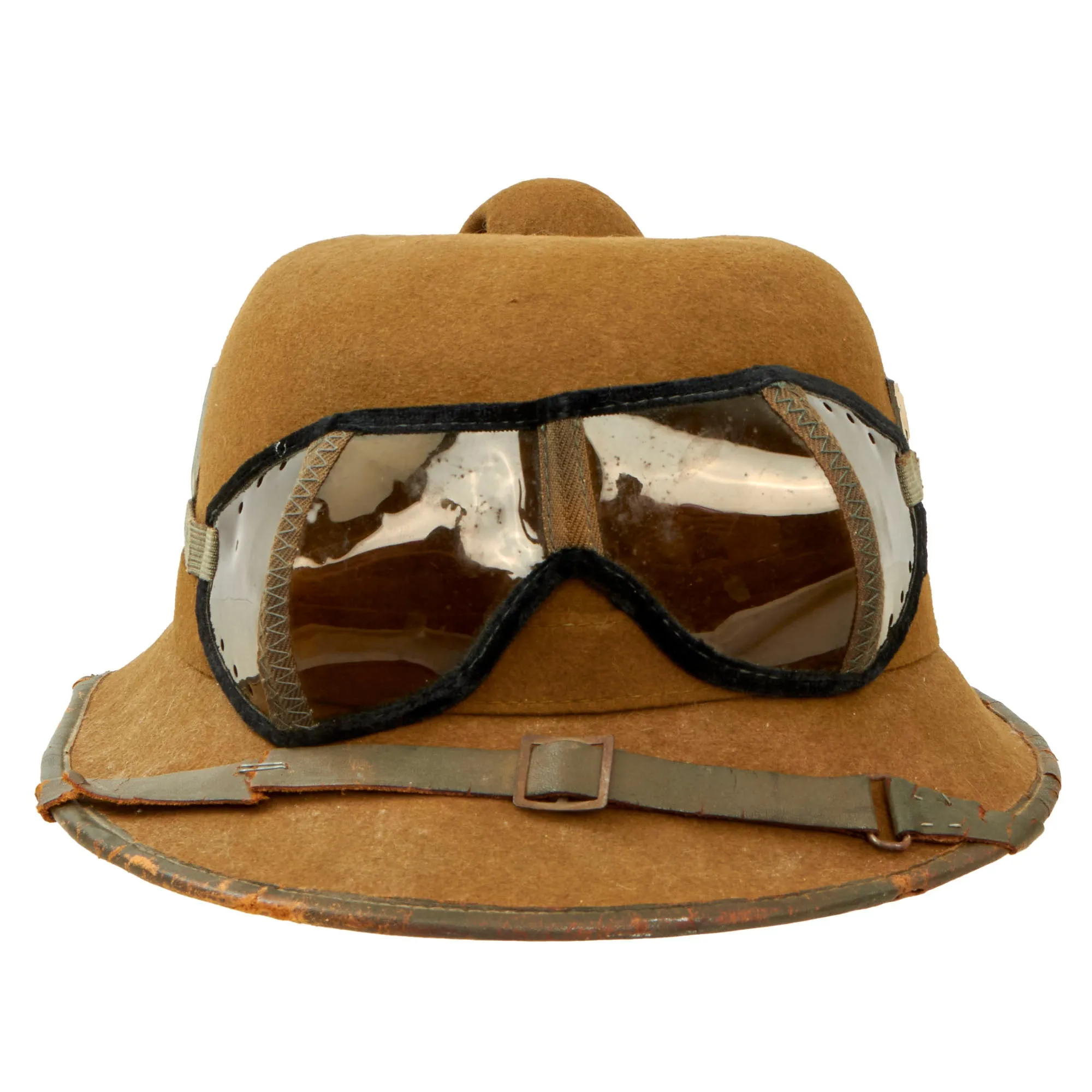 Original German WWII 1942 dated 2nd Model Afrikakorps DAK Sun Helmet by APN with Eye Shields - size 55