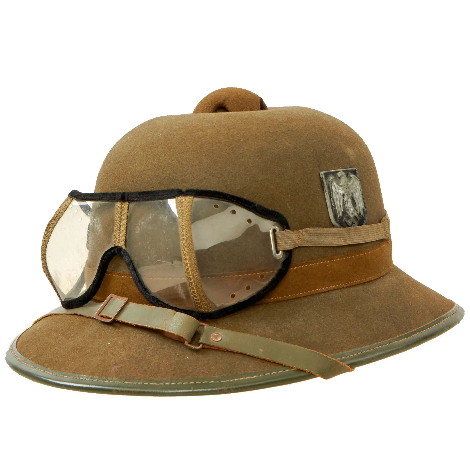 Original German WWII 1942 dated 2nd Model Afrikakorps DAK Sun Helmet by F.ST.L with Eye Shields - size 56