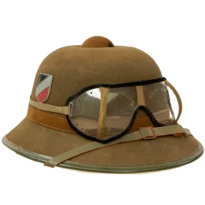 Original German WWII 1942 dated 2nd Model Afrikakorps DAK Sun Helmet by F.ST.L with Eye Shields - size 56
