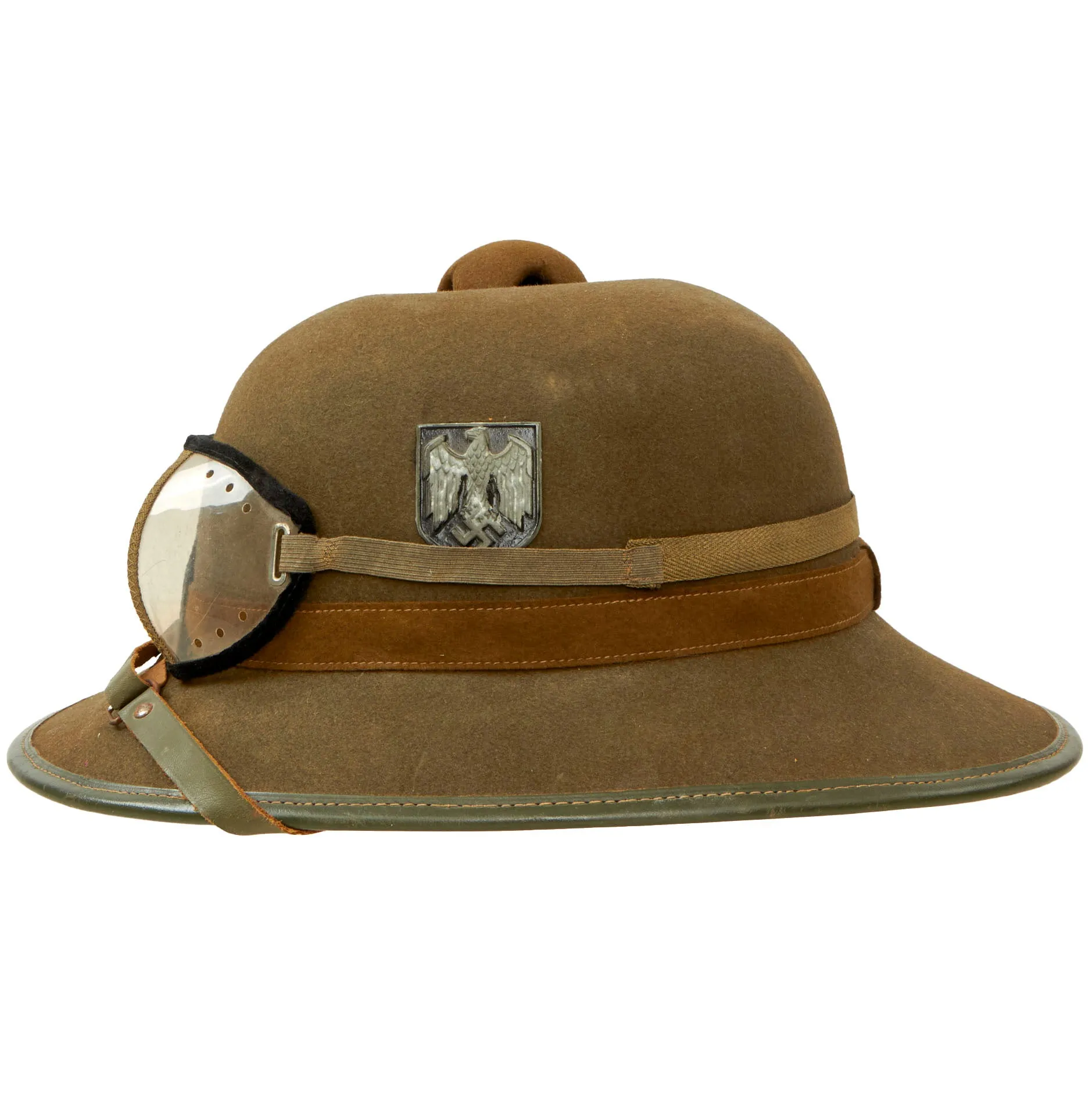 Original German WWII 1942 dated 2nd Model Afrikakorps DAK Sun Helmet by F.ST.L with Eye Shields - size 56