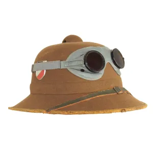 Original German WWII 1942 dated 2nd Model Afrikakorps DAK Sun Helmet by JHS with Badges & Ultrasin Goggles - size 57