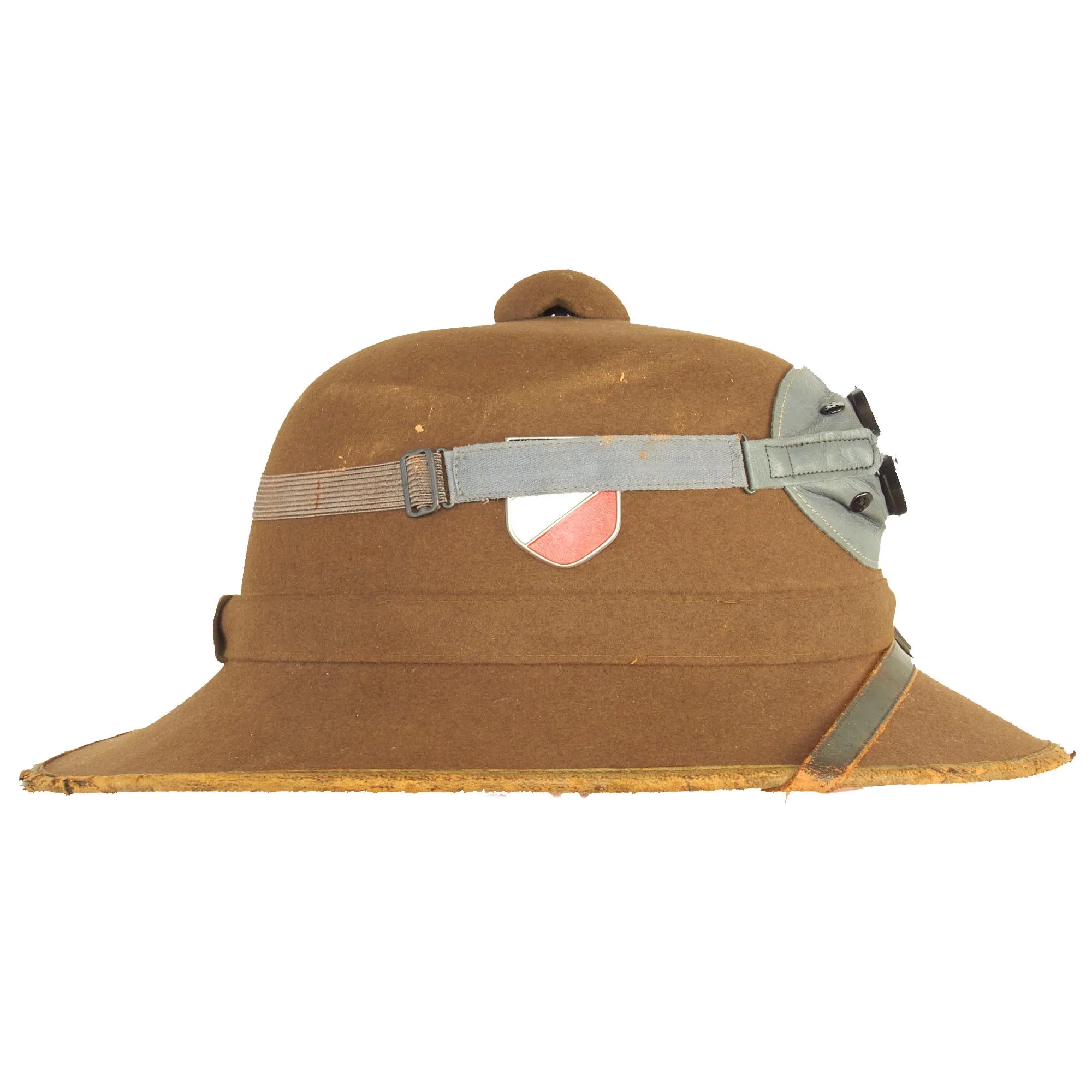 Original German WWII 1942 dated 2nd Model Afrikakorps DAK Sun Helmet by JHS with Badges & Ultrasin Goggles - size 57