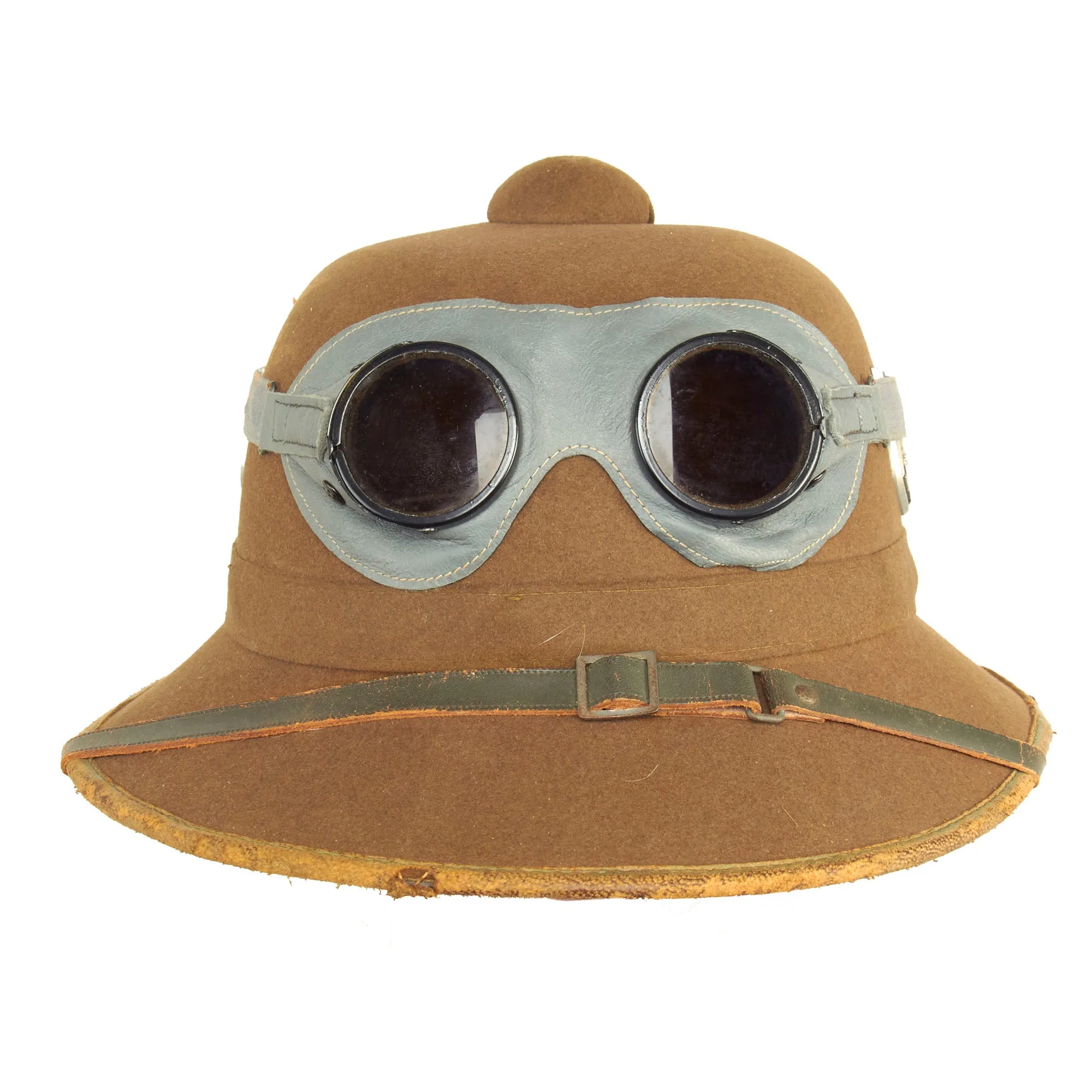 Original German WWII 1942 dated 2nd Model Afrikakorps DAK Sun Helmet by JHS with Badges & Ultrasin Goggles - size 57