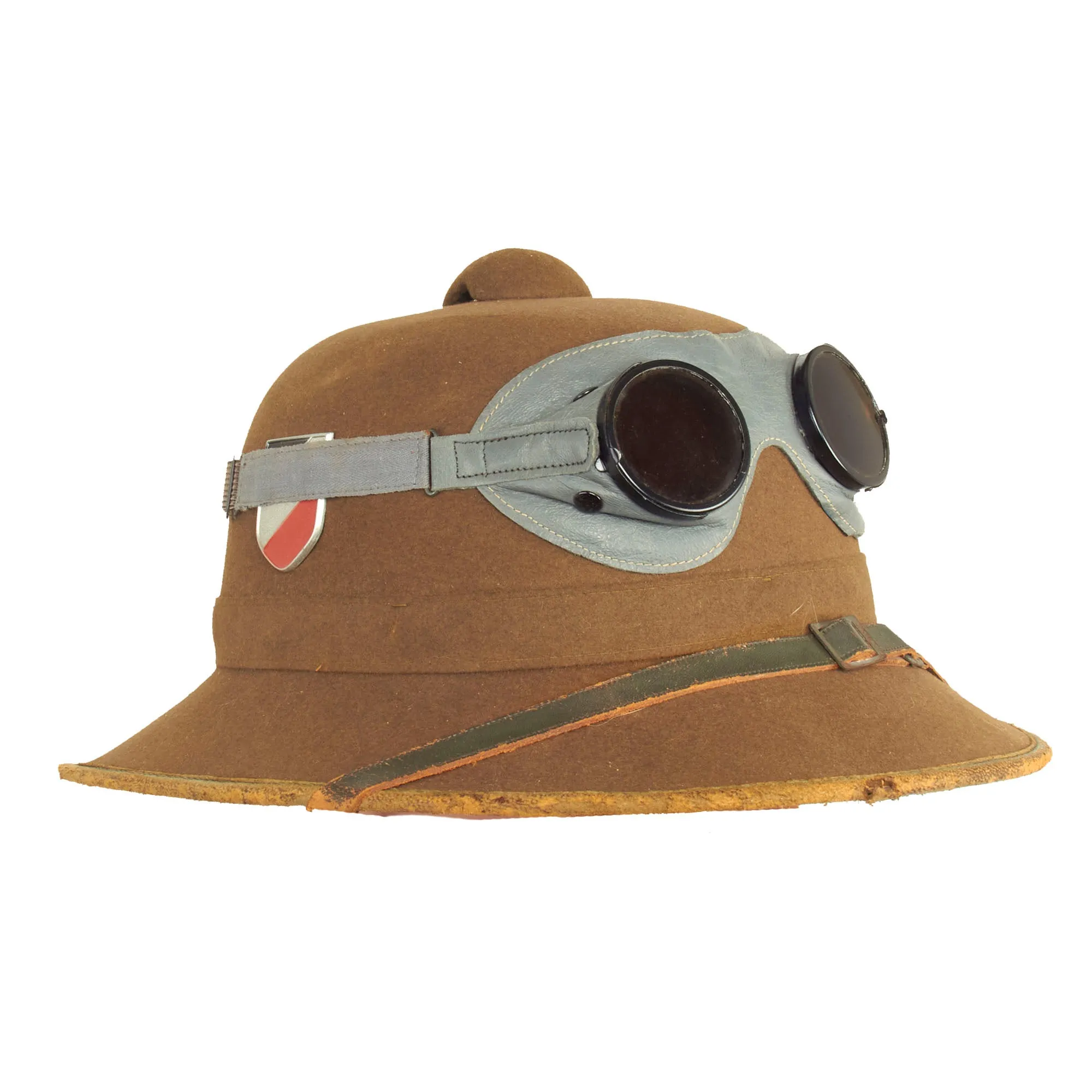 Original German WWII 1942 dated 2nd Model Afrikakorps DAK Sun Helmet by JHS with Badges & Ultrasin Goggles - size 57