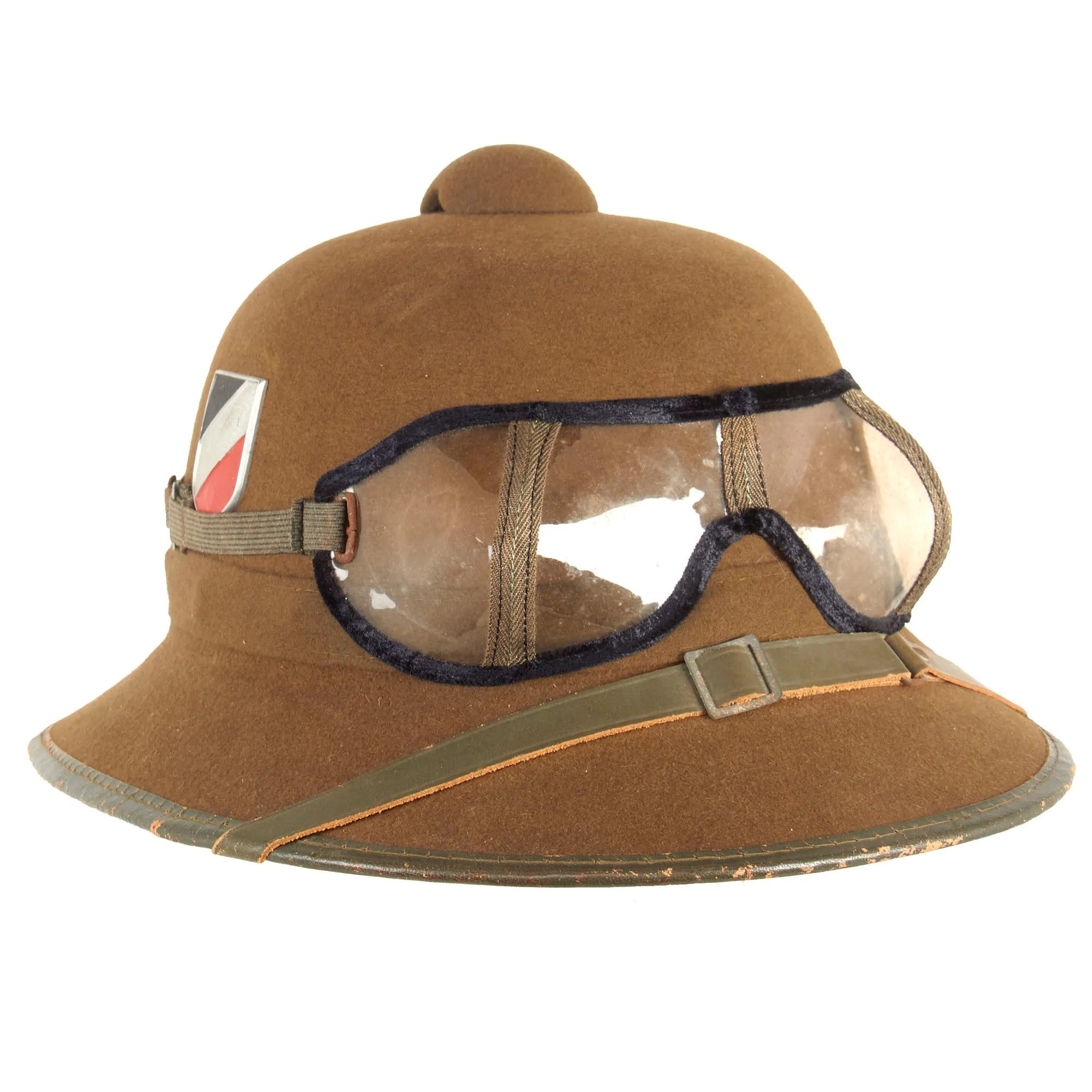 Original German WWII 1942 Dated 2nd Model Afrikakorps DAK Sun Helmet by JHS with Eye Shields - Size 55cm