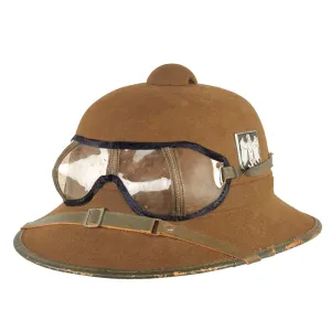 Original German WWII 1942 Dated 2nd Model Afrikakorps DAK Sun Helmet by JHS with Eye Shields - Size 55cm