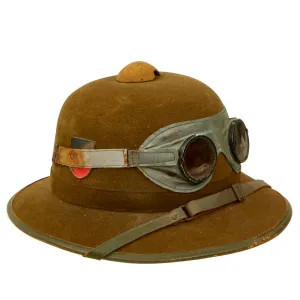 Original German WWII 1942 dated 2nd Model Afrikakorps DAK Sun Helmet by JTA with Badges & Ultrasin Goggles - size 56