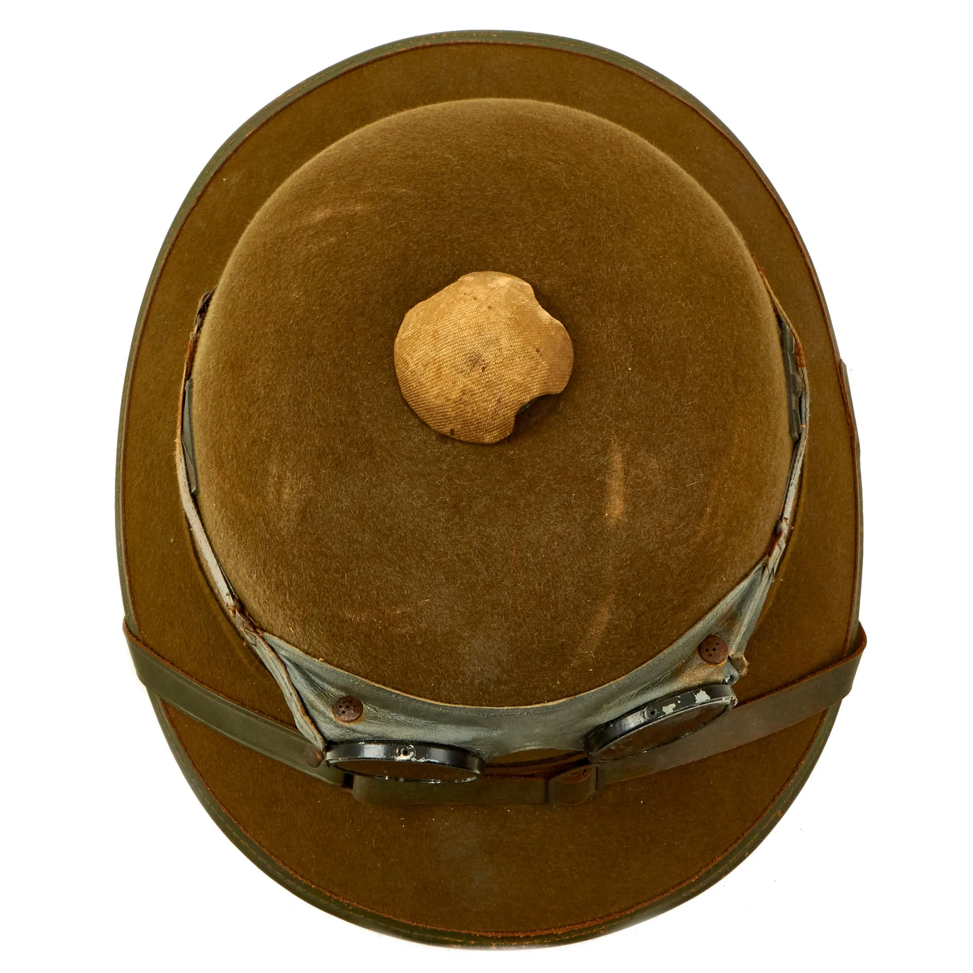 Original German WWII 1942 dated 2nd Model Afrikakorps DAK Sun Helmet by JTA with Badges & Ultrasin Goggles - size 56