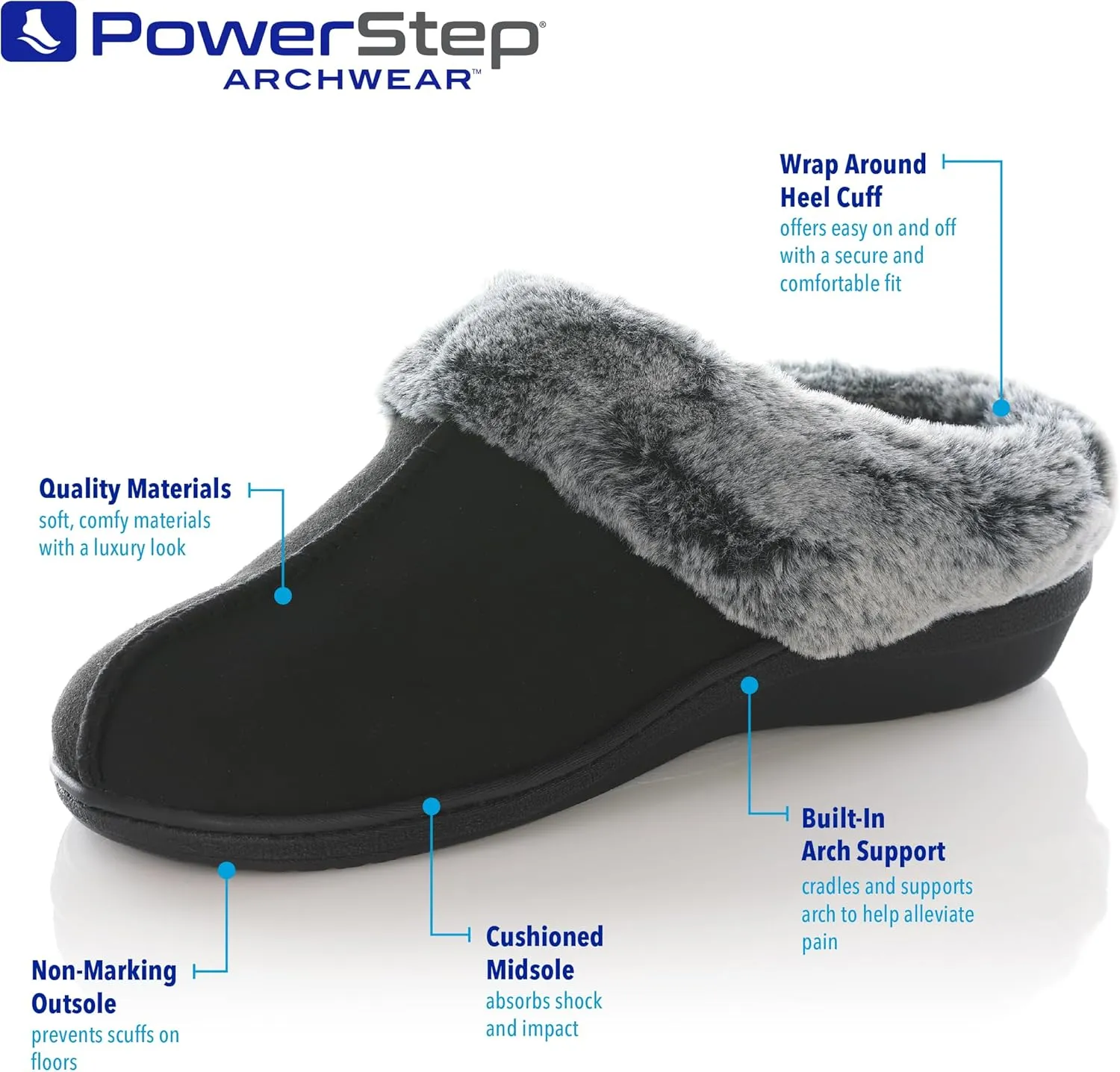 PowerStep Women's 2022 Archwear, House Shoes, Orthotic Slippers with Arch Support, Factory, 10