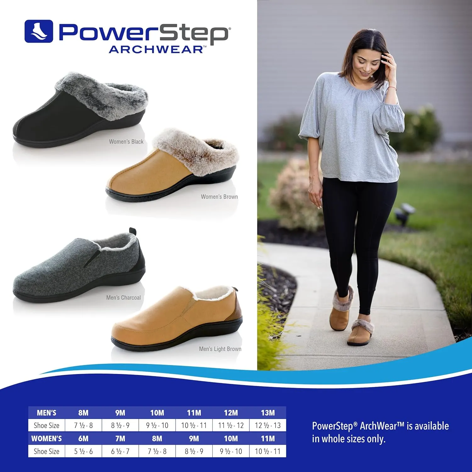 PowerStep Women's 2022 Archwear, House Shoes, Orthotic Slippers with Arch Support, Factory, 10