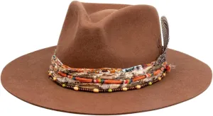 RUEDIGER Retro Wide Brimmed Stiff Fedora Men's and women's Hats,100% Wool Classic Felt Hat,Distressed/Burned Handmade