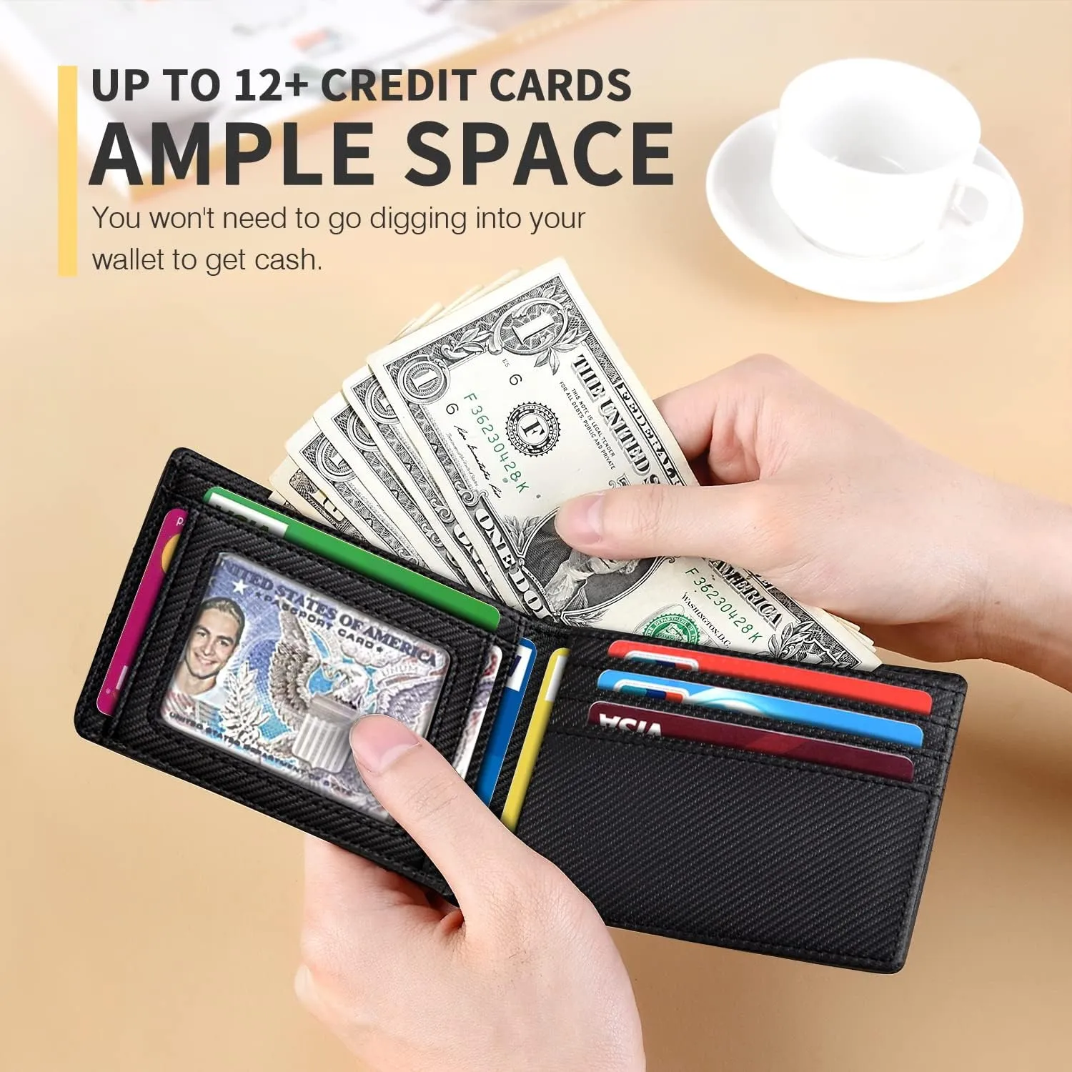 RUNBOX Wallet for Men Slim 11 Credit Card Holder Slots Leather RFID Blocking Small Thin Men's Wallet Bifold Minimalist Front Pocket Large Capacity Gift Box