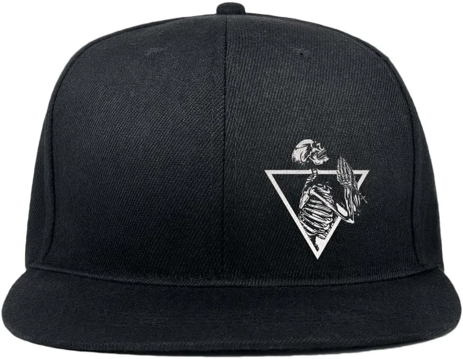 Skull Hat Snapback Hats for Men Boys Skeleton Cap Black Flat Bill Brim Trucker Snap Backpack Hat