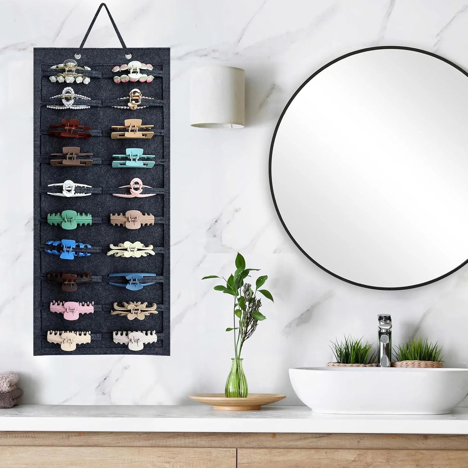 SMUK Claw Clip Organizer for Women, Hanging Mount Hair Clips Holder Organizer for Girls, Hair Bow Claw Clip Stand Storage for Wall, Door, Closet, Horizontal Dark Gray