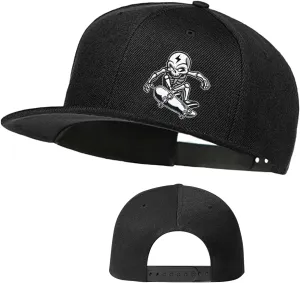 Snapback Hats for Men Flat Bill Brim Hats for Women Fitted Hat Skull Hats Cool Adults Baseball Cap Black Rock N Roll Caps
