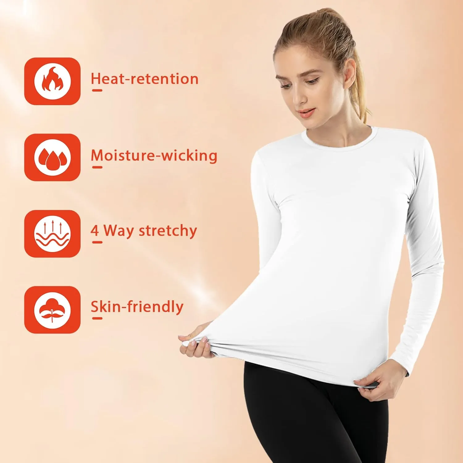 Subuteay Womens Thermal Tops Turtleneck Crew Neck Fleece Lined Shirt Long Sleeve Base Layer Undershirt