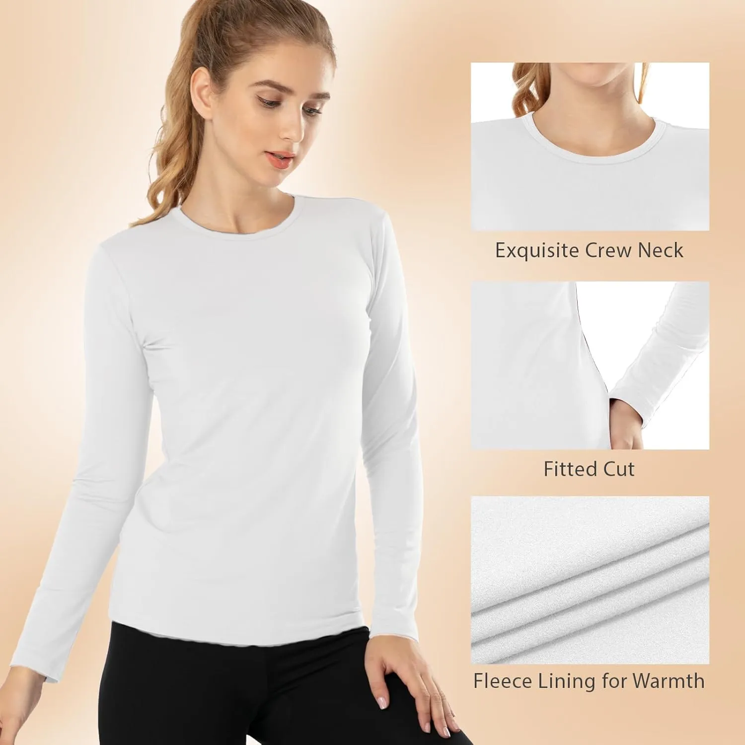Subuteay Womens Thermal Tops Turtleneck Crew Neck Fleece Lined Shirt Long Sleeve Base Layer Undershirt