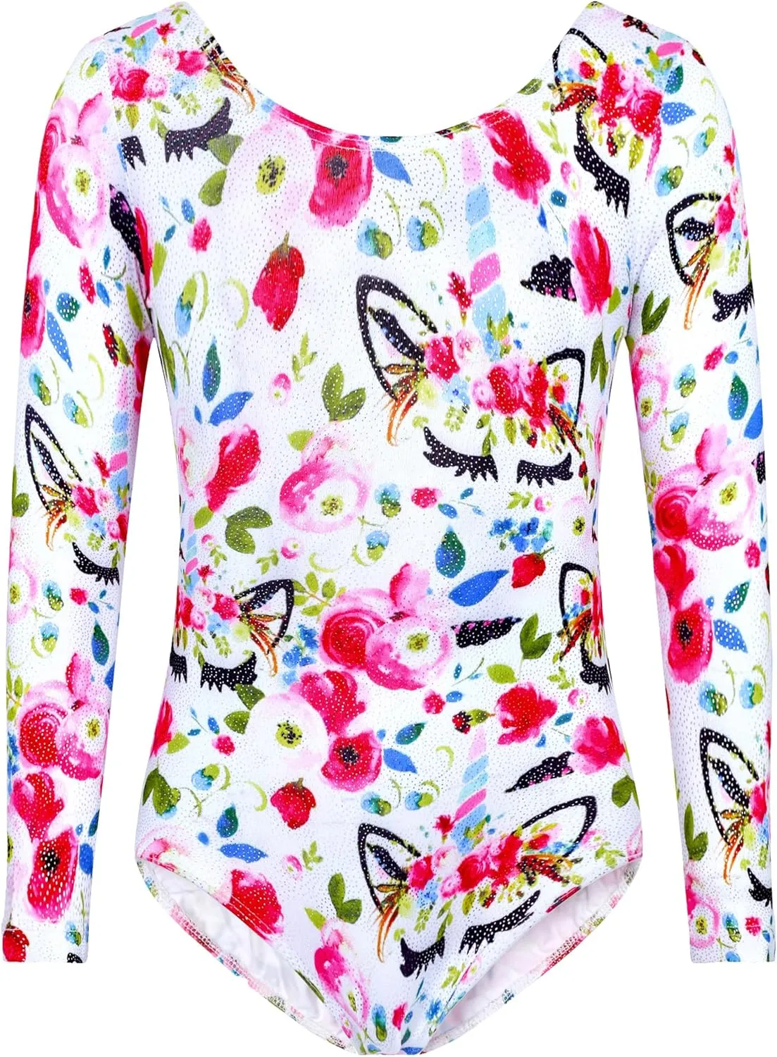 TENVDA Gymnastics Leotards for Girls Sparkly Unicorn Rainbow Long Sleeve Kids Tumbling Outfit Age 2-9 Years Old
