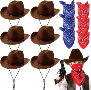 Unittype Kids Western Cowboy Hat Set - 12 Pcs Polyester Cowboy Hats and Bandannas for Cowgirl Cowboy Cosplay