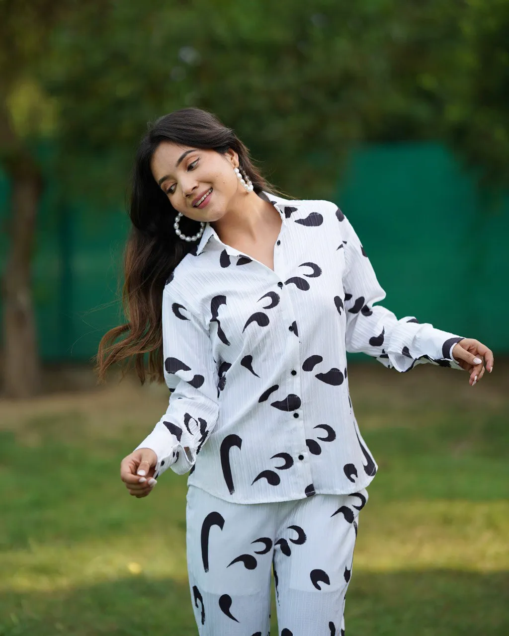 White With Black Texture Co-Ord Set