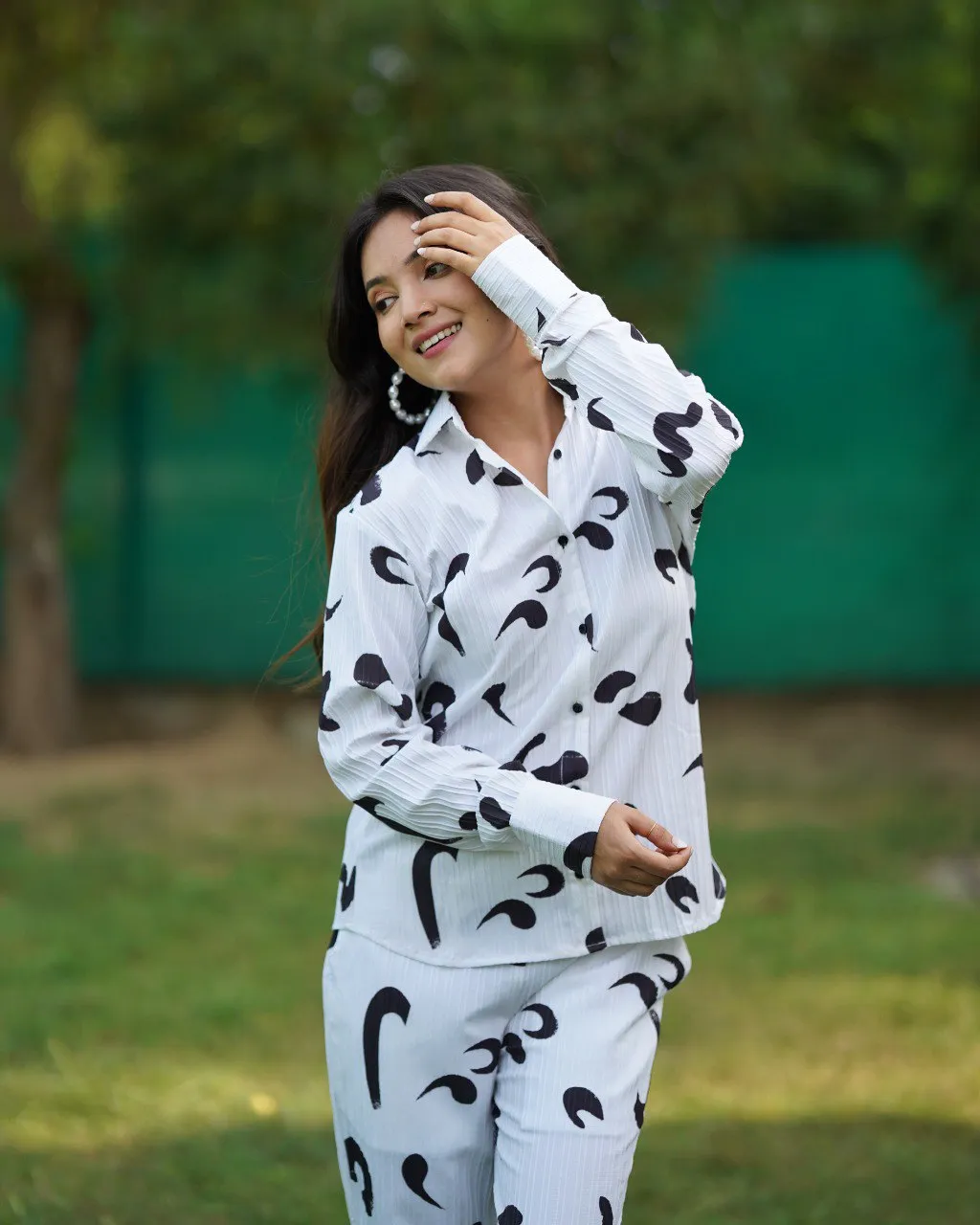White With Black Texture Co-Ord Set
