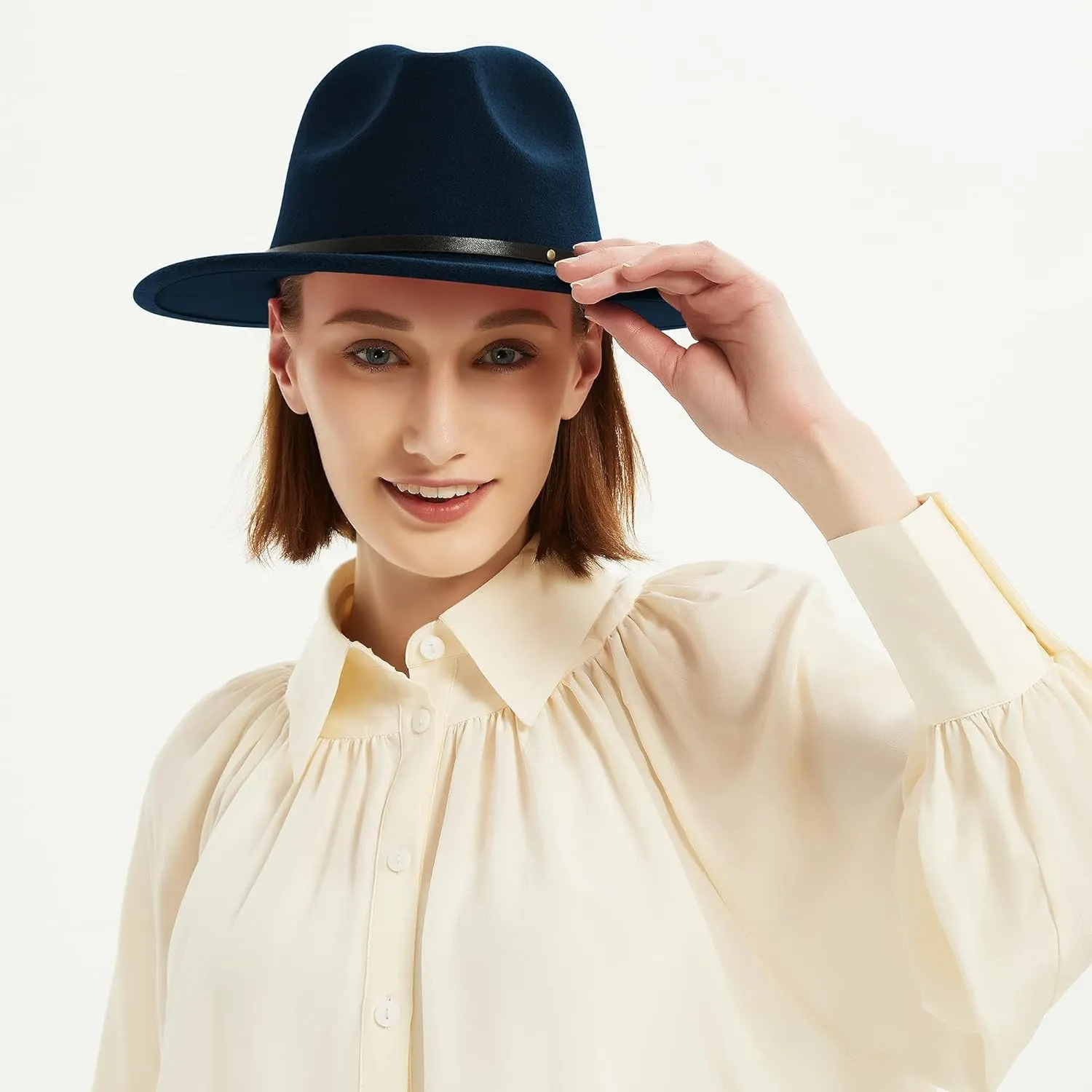 Wide Brim Fedora Hats for Women and Men Classic Felt Panama Hat Men's Two Tone Dress Hat with Belt Buckle