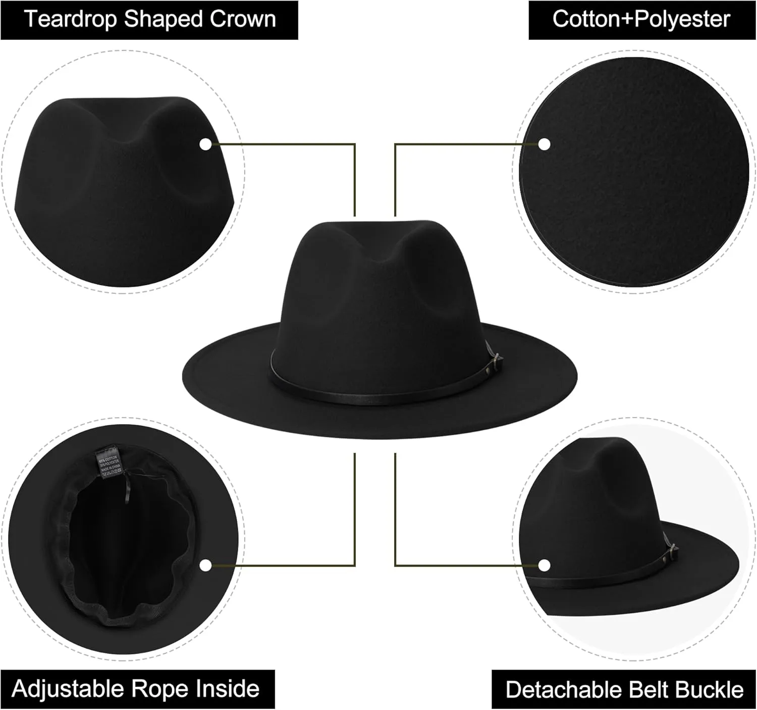 Wide Brim Fedora Hats for Women and Men Classic Felt Panama Hat Men's Two Tone Dress Hat with Belt Buckle