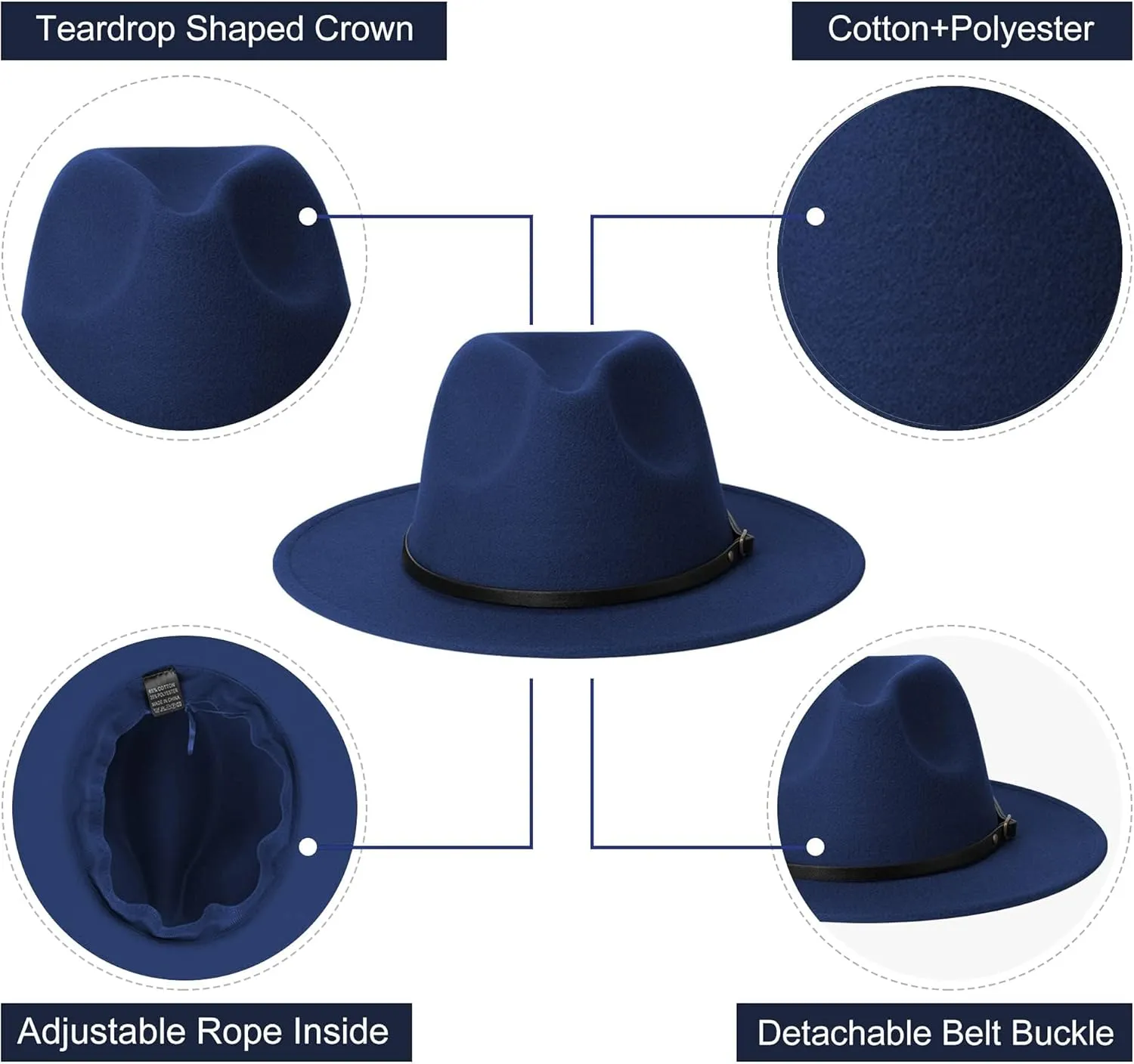 Wide Brim Fedora Hats for Women and Men Classic Felt Panama Hat Men's Two Tone Dress Hat with Belt Buckle