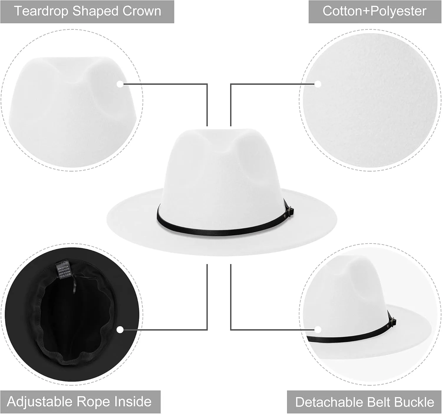 Wide Brim Fedora Hats for Women and Men Classic Felt Panama Hat Men's Two Tone Dress Hat with Belt Buckle
