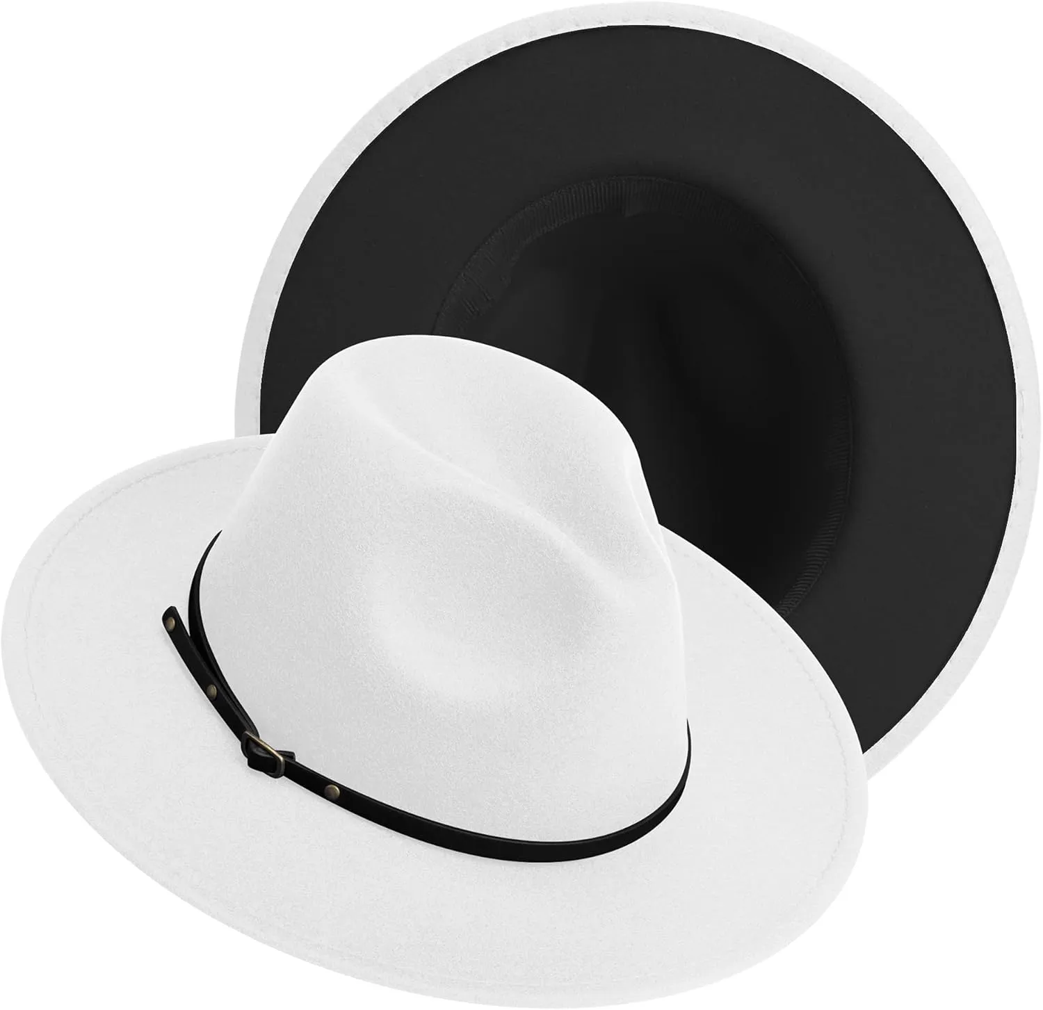 Wide Brim Fedora Hats for Women and Men Classic Felt Panama Hat Men's Two Tone Dress Hat with Belt Buckle