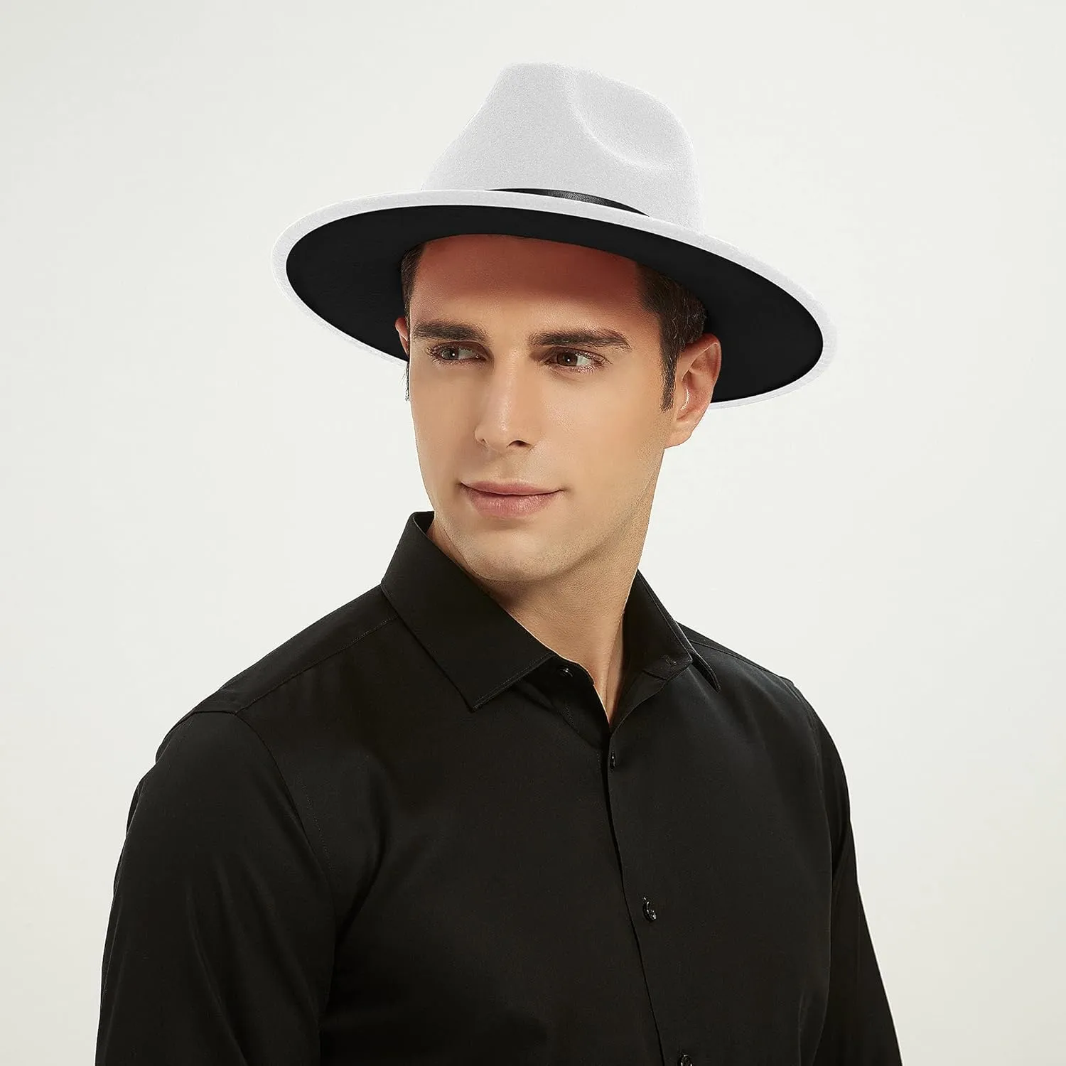 Wide Brim Fedora Hats for Women and Men Classic Felt Panama Hat Men's Two Tone Dress Hat with Belt Buckle