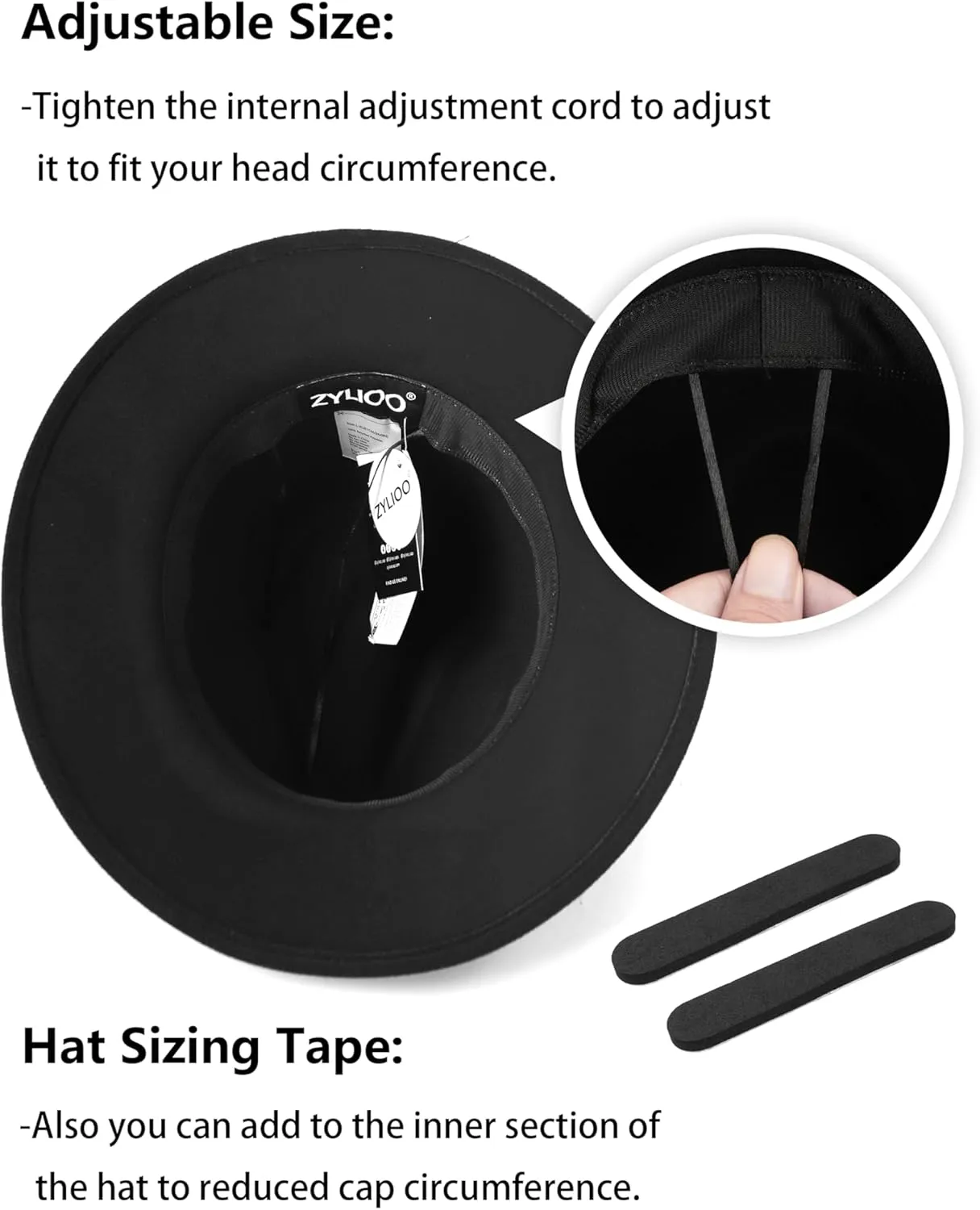 Zylioo 2XL/XL/L Felt Fedora Hats,M/S/XS Wide Brim Dress Hat,Plus Size Warm Panama Hat,Large Brim Jazz Hat for Women Men