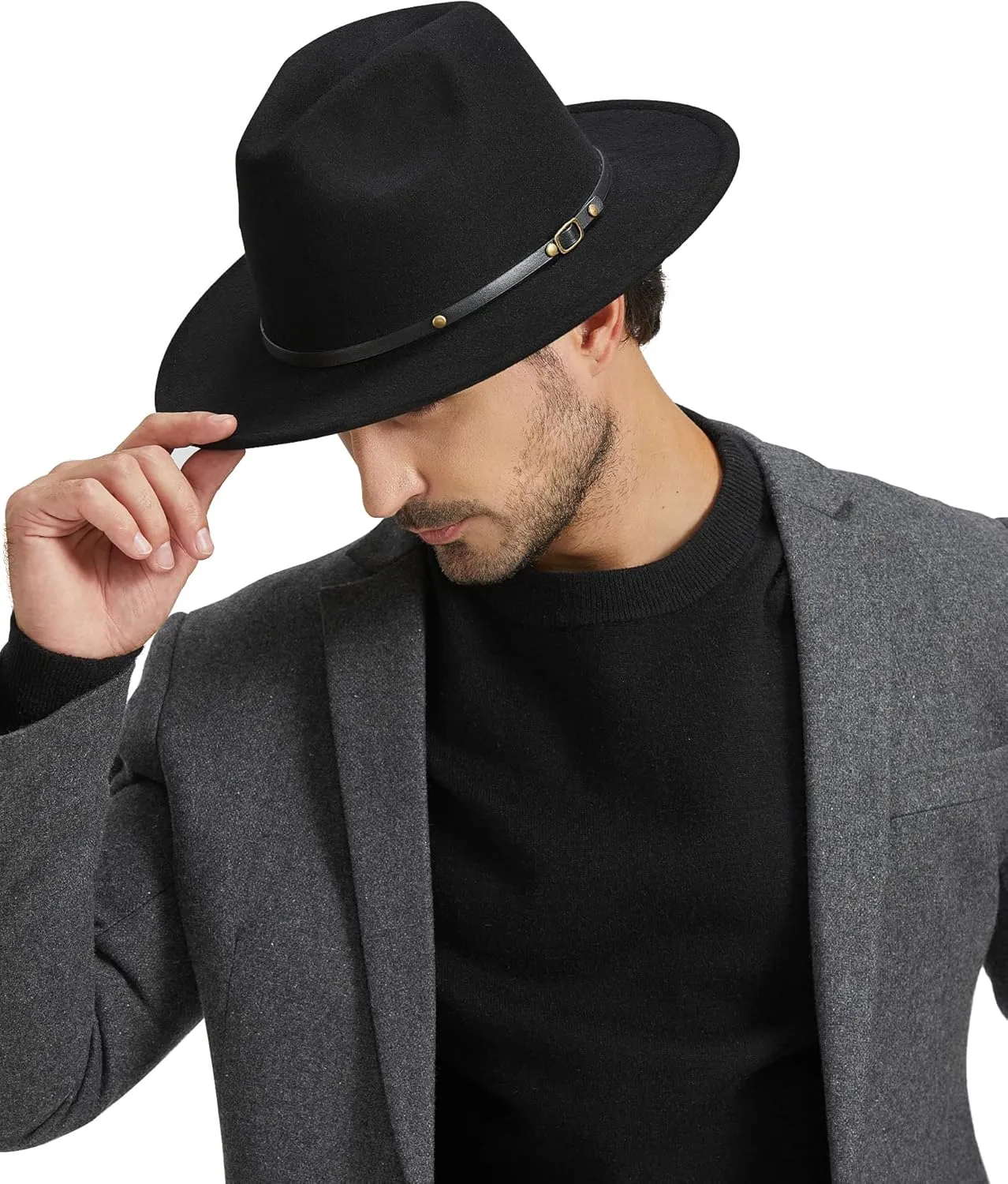 Zylioo 2XL/XL/L Felt Fedora Hats,M/S/XS Wide Brim Dress Hat,Plus Size Warm Panama Hat,Large Brim Jazz Hat for Women Men