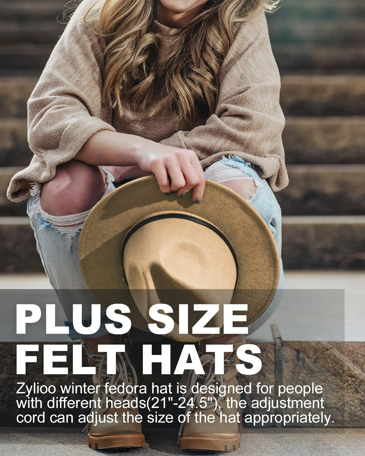 Zylioo 2XL/XL/L Felt Fedora Hats,M/S/XS Wide Brim Dress Hat,Plus Size Warm Panama Hat,Large Brim Jazz Hat for Women Men