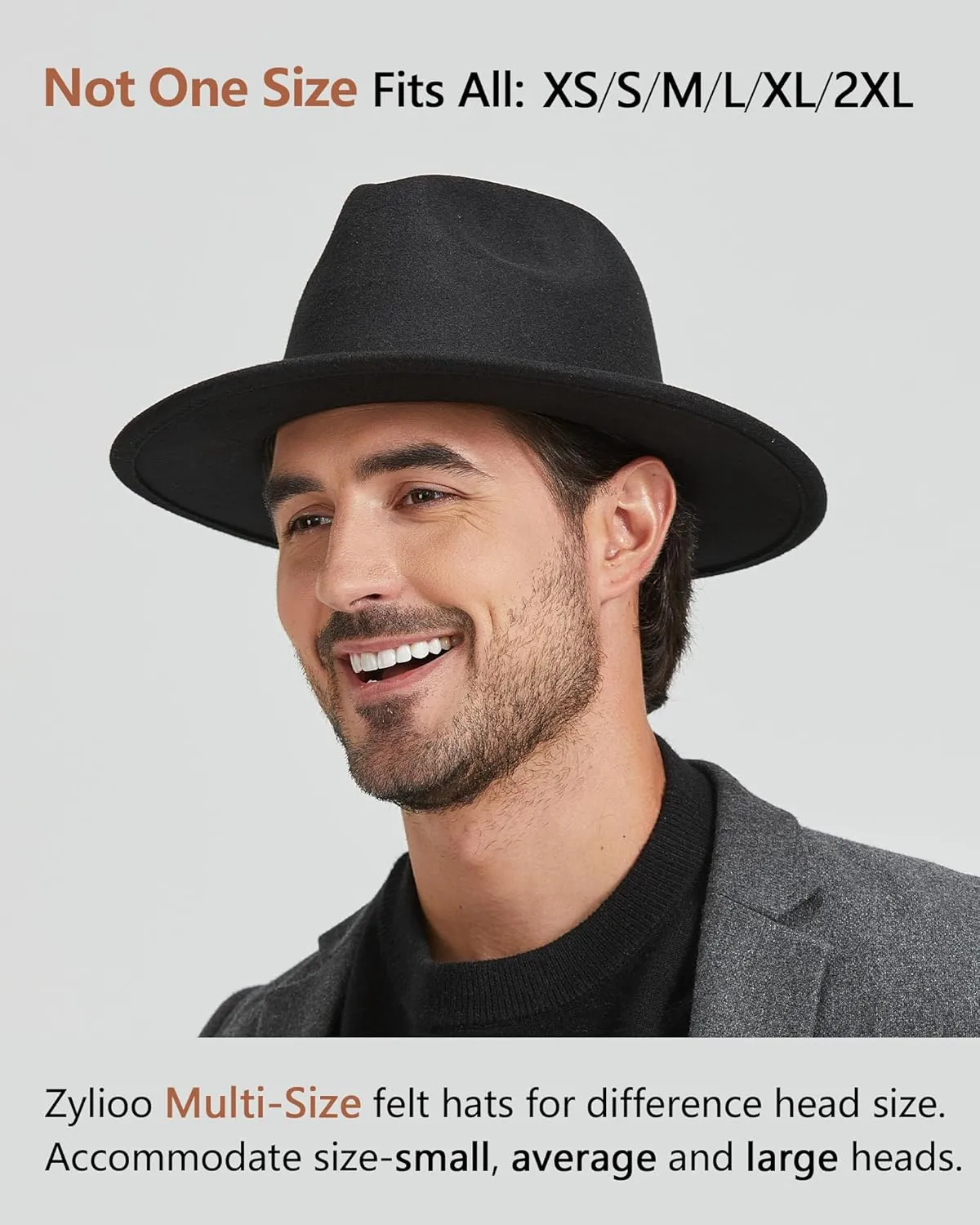 Zylioo 2XL/XL/L Felt Fedora Hats,M/S/XS Wide Brim Dress Hat,Plus Size Warm Panama Hat,Large Brim Jazz Hat for Women Men