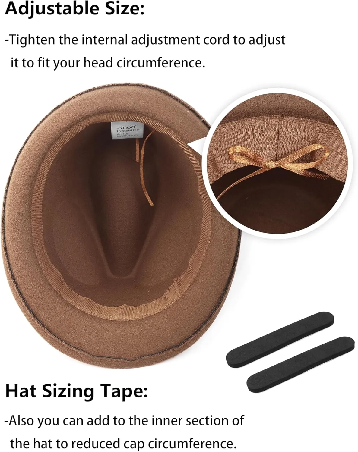 Zylioo Multi Size Felt Trilby Hats,Adjustable Size Warm Fedora Hat,Unisex Manhattan Hat,Short Brim Cuban Hat with Ribbon