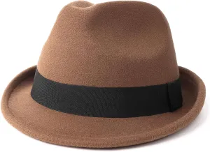 Zylioo Multi Size Felt Trilby Hats,Adjustable Size Warm Fedora Hat,Unisex Manhattan Hat,Short Brim Cuban Hat with Ribbon